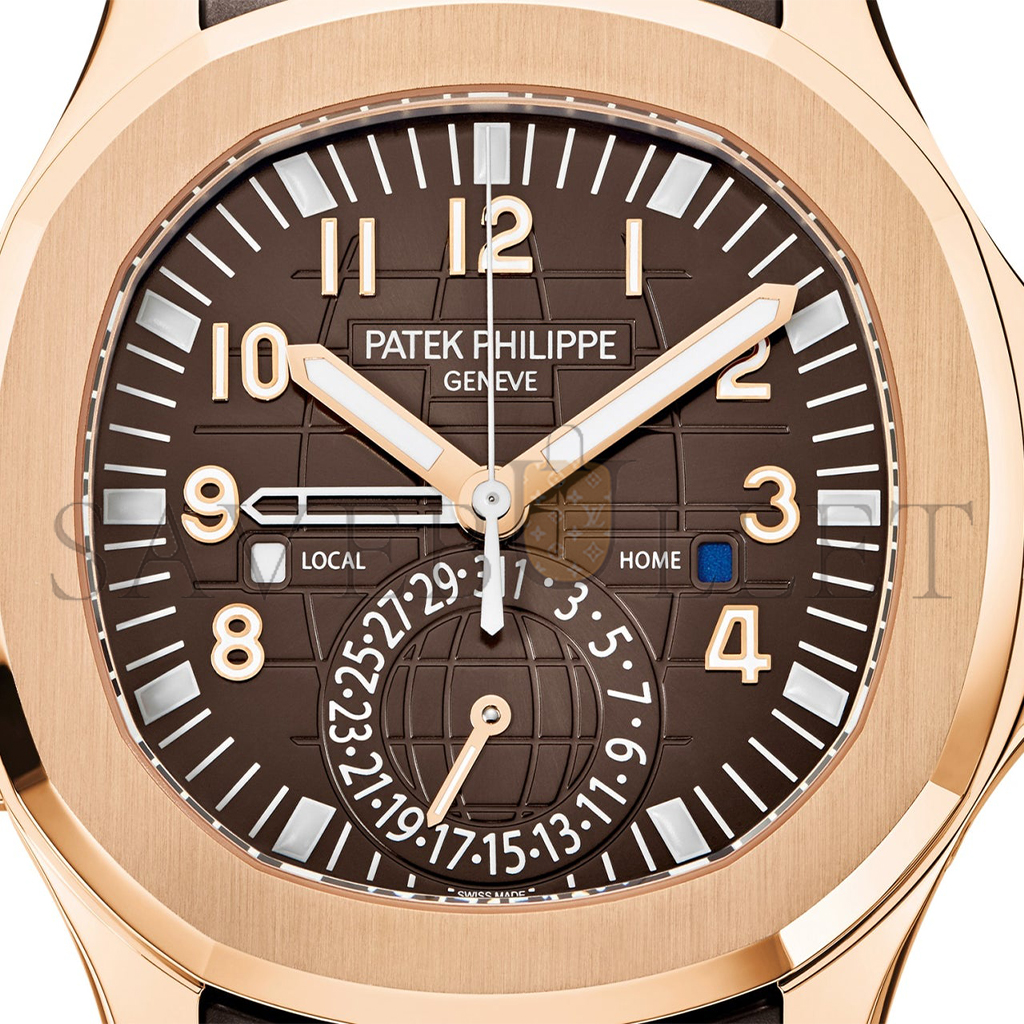 PATEK PHILIPPE AQUANAUT ROSE GOLD TRAVEL TIME BROWN DIAL COMPOSITE MEN’S WATCH 5164R-001